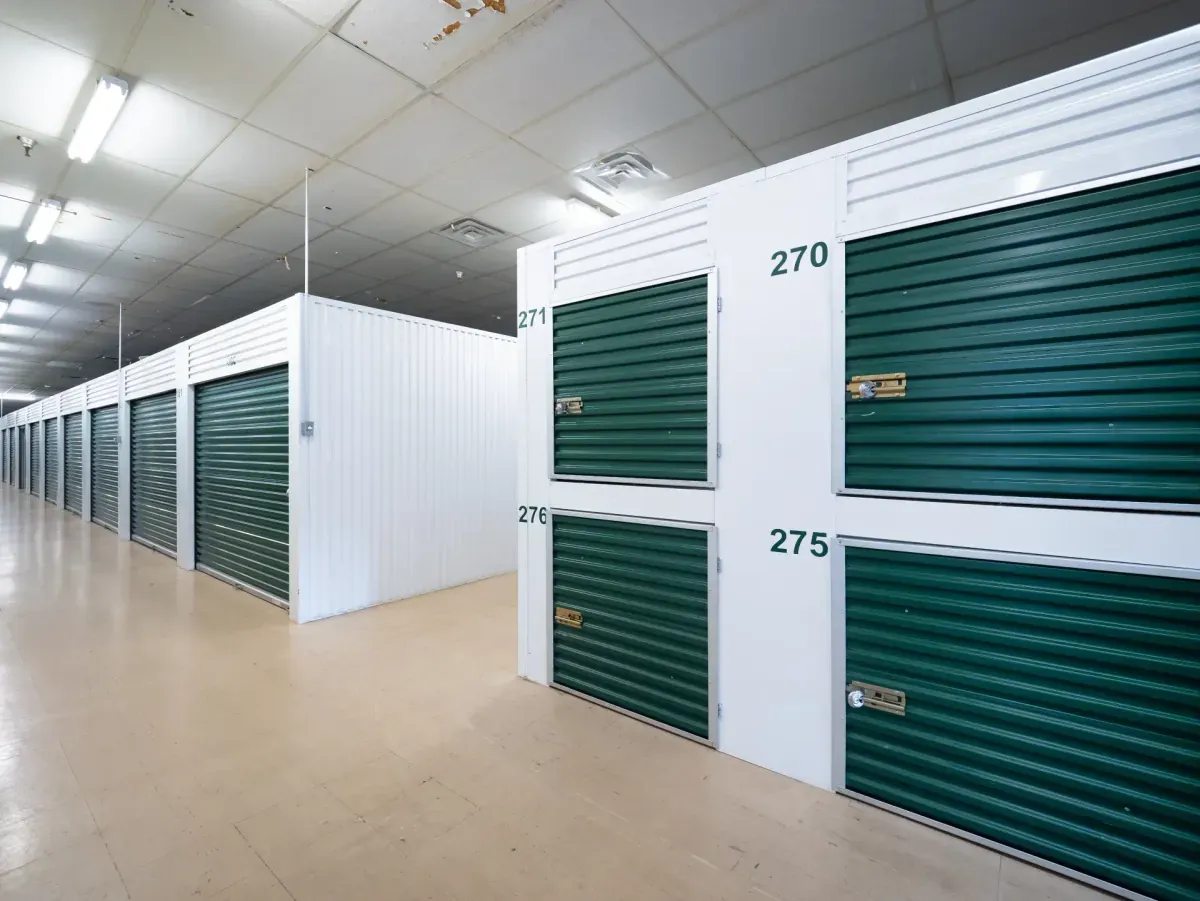 Indoor storage units at Corsicana,TX self storage facility.