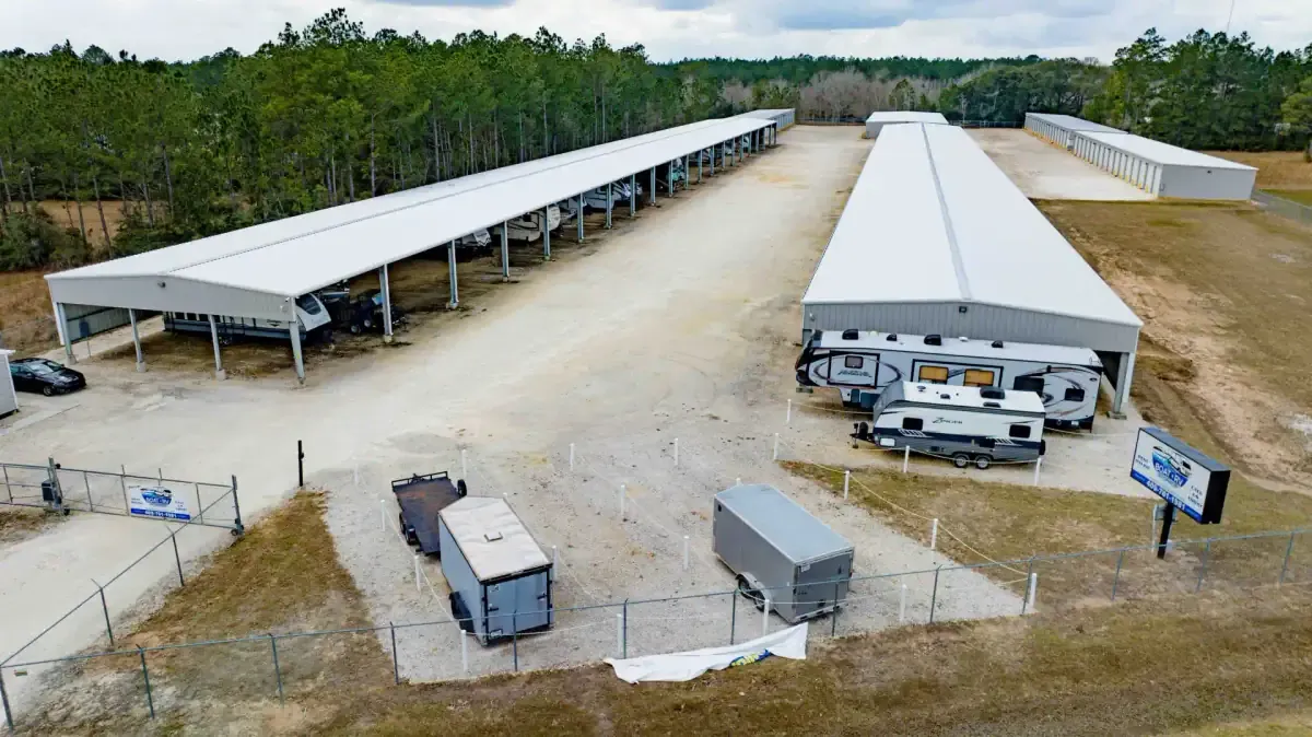 Covered parking at Kountze, TX self storage facility.