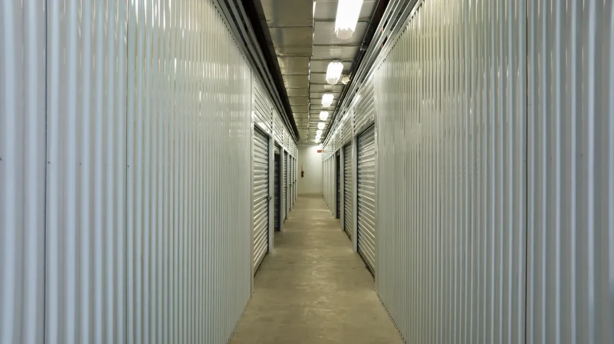 Row of indoor storage units.