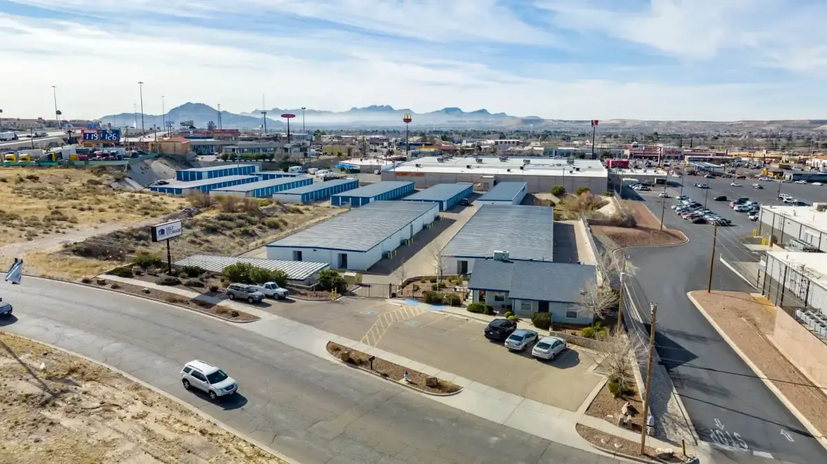 Skyview of storage at El Paso, TX self storage facility.
