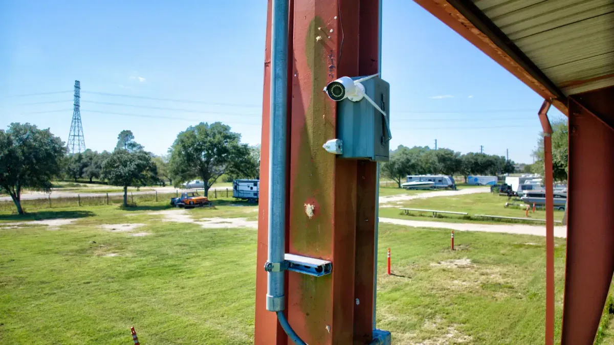 Security camera at Pearland, TX self storage facility.