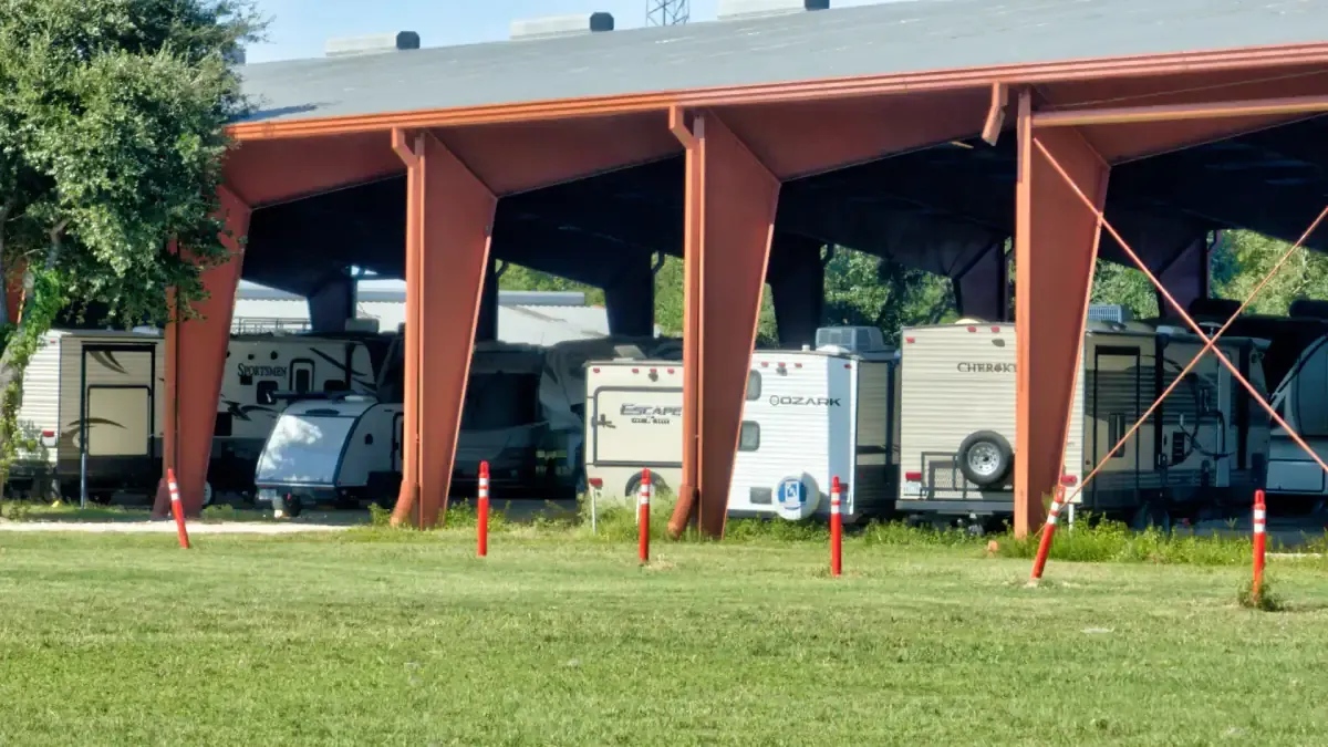 Covered parking at Pearland, TX self storage facility.