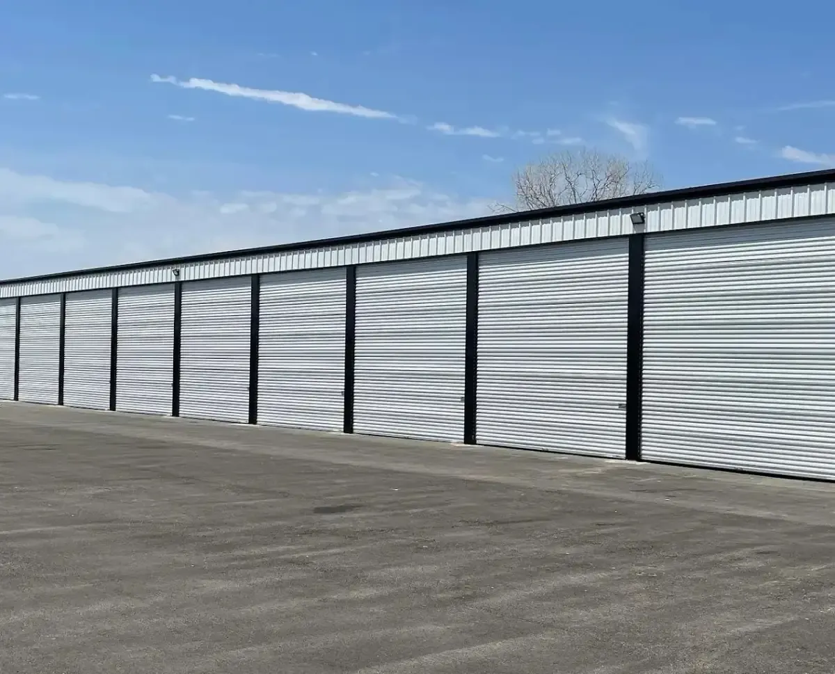Large rollup outdoor storage units.