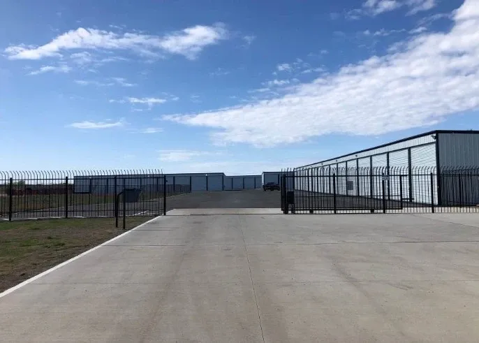 Keypad entrance to the gated storage facility.